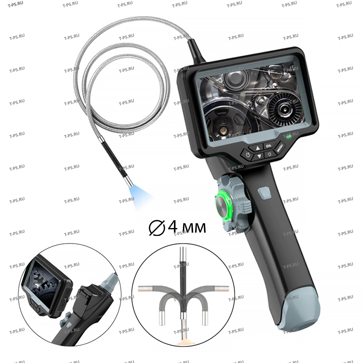 IC-VC1042WL Видеоэндоскоп управляемый оптоволоконная подсветка, экран 4.5, 1Мп, 1280х720, 1м, 4мм зонд, 360° iCartool IC-VC1042WL