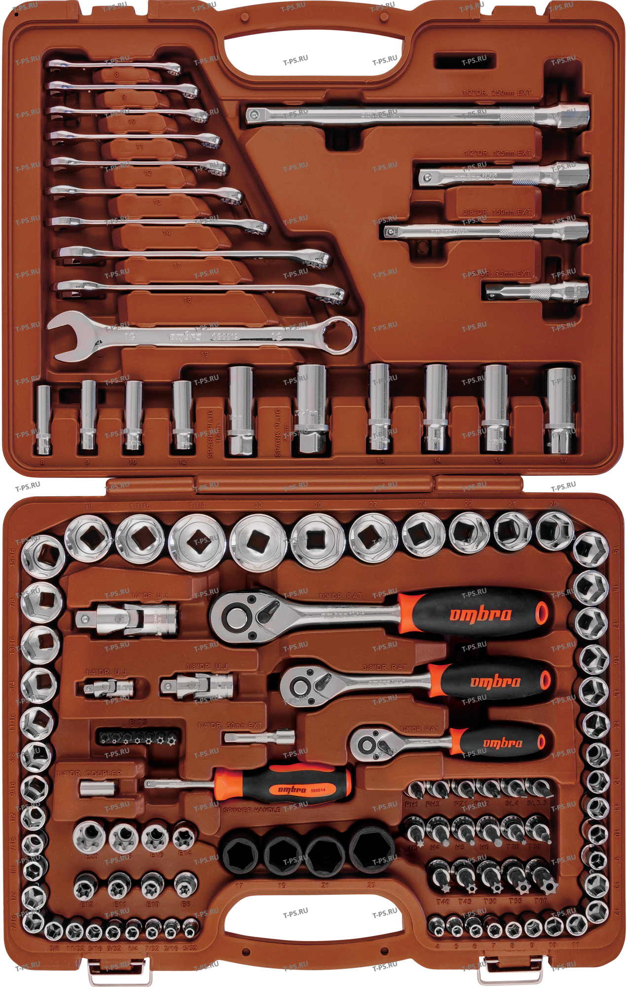 911120 Специальный набор инструмента, торцевые головки 14, 38, 12DR, 4-32 мм и SAE 532--1-14, ударные торцевые головки 12DR, 17-23 мм, 120 предметов