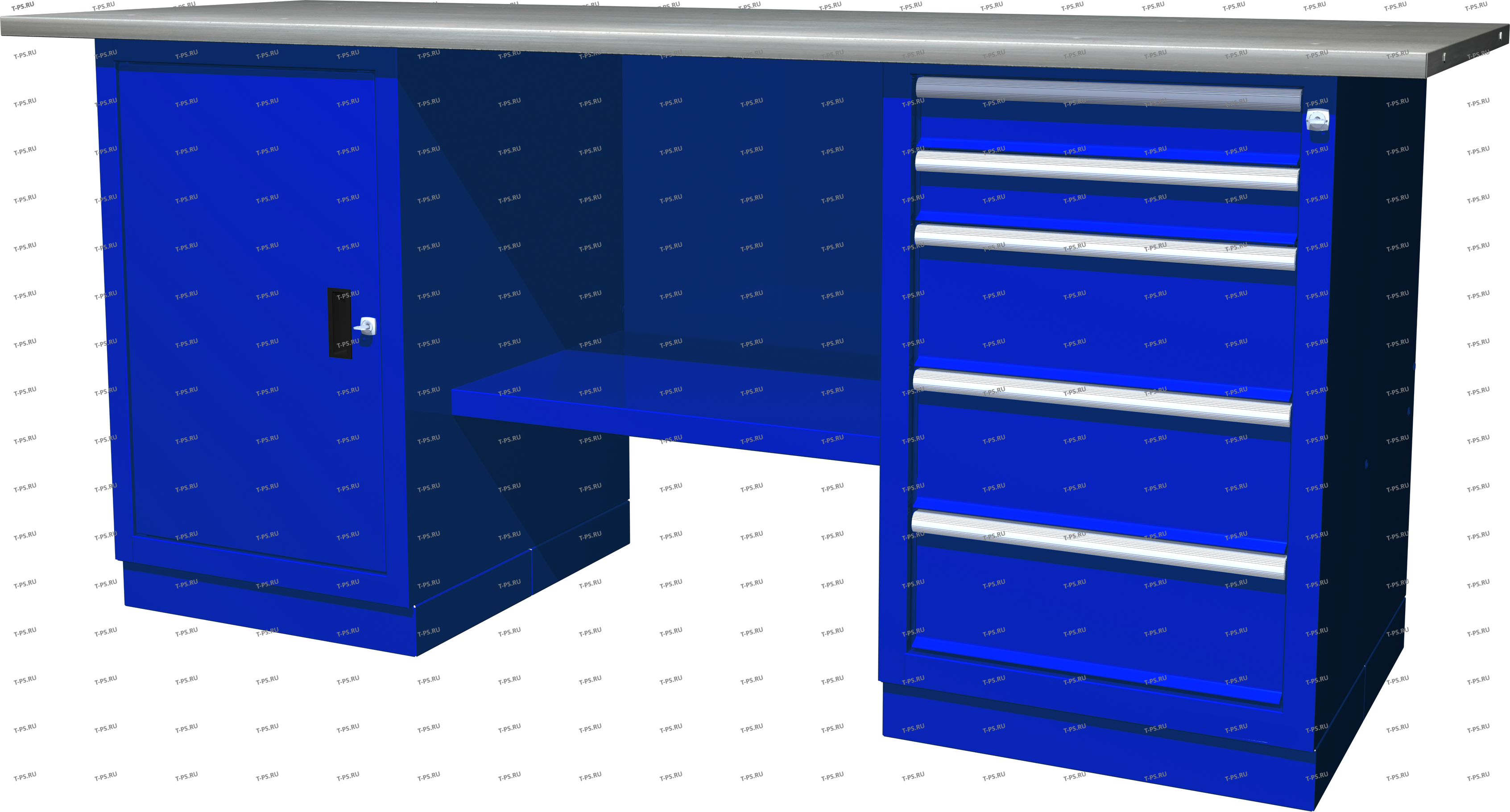 OWB2-15 Верстак с двумя тумбами, тумба с 1 одной дверцей и тумба с 5 ящиками, 1900х686х820 мм