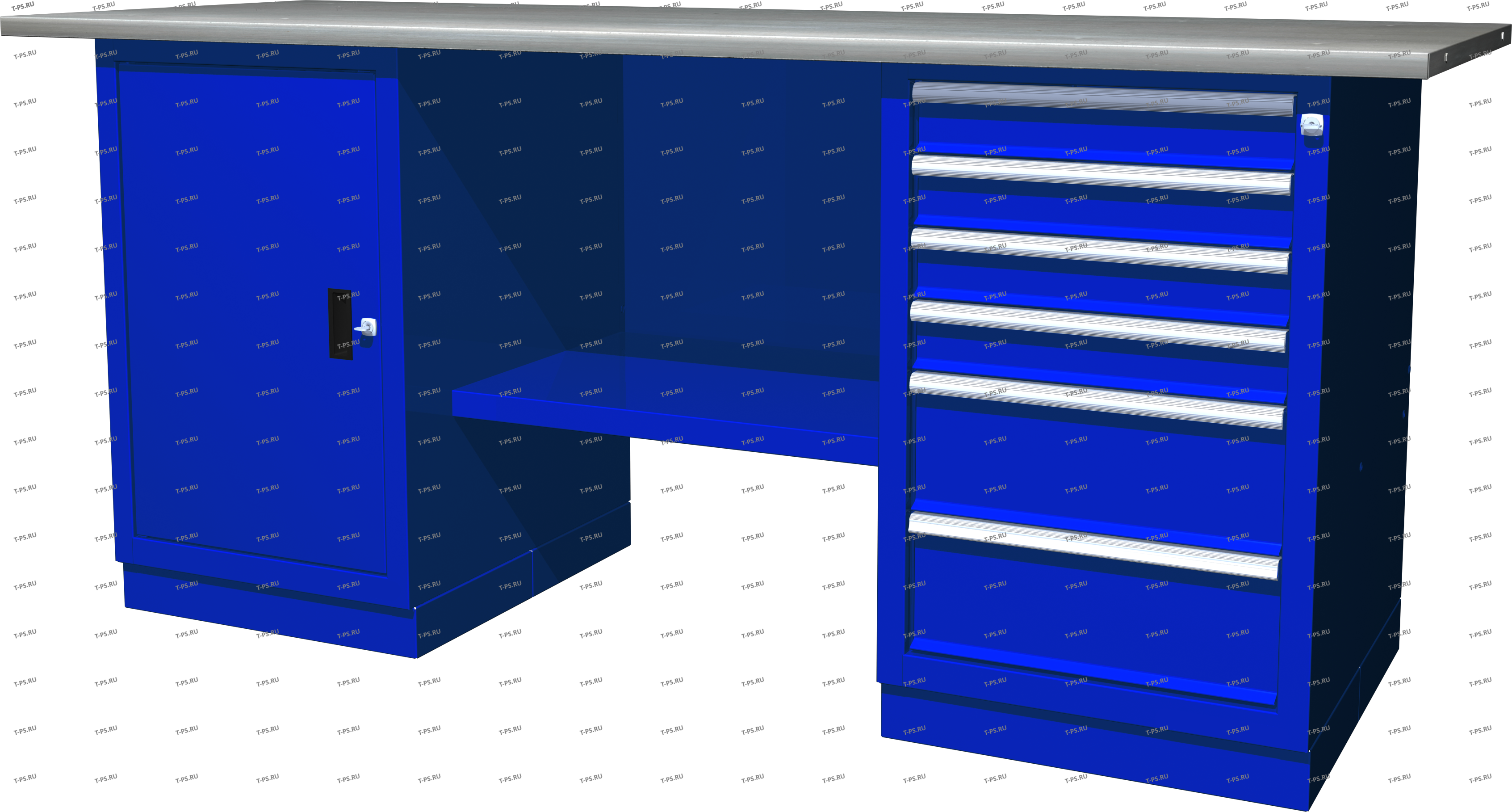 OWB2-16 Верстак с двумя тумбами, тумба с одной дверцей и тумба с 6 ящиками, 1900х686х820 мм